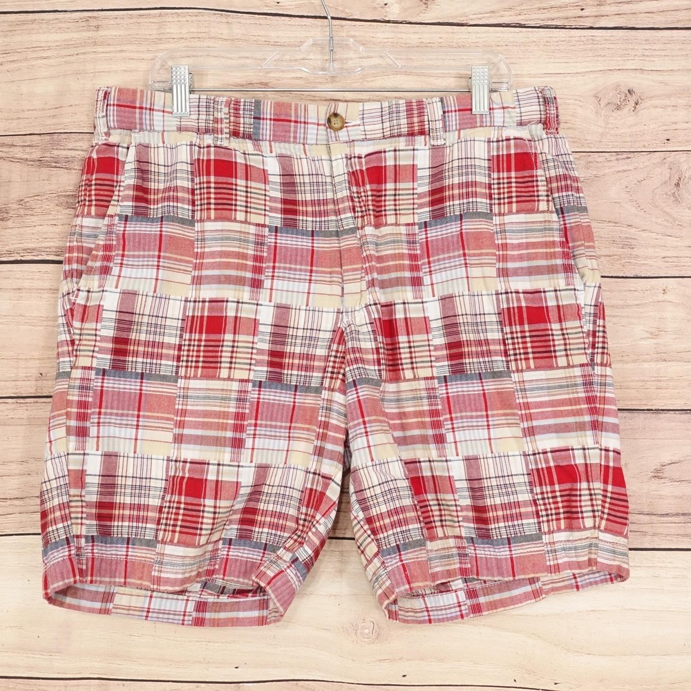Club Room Shorts Mens 36 Red Plaid Chino Cotton Patchwork 9 Inseam Casual Summer